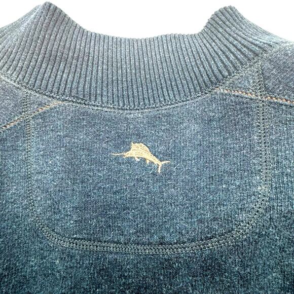 TOMMY BAHAMA Men Large 100% Cotton Blue Gray Reversible 1/4 Zip Pullover Sweater - Picture 6 of 9